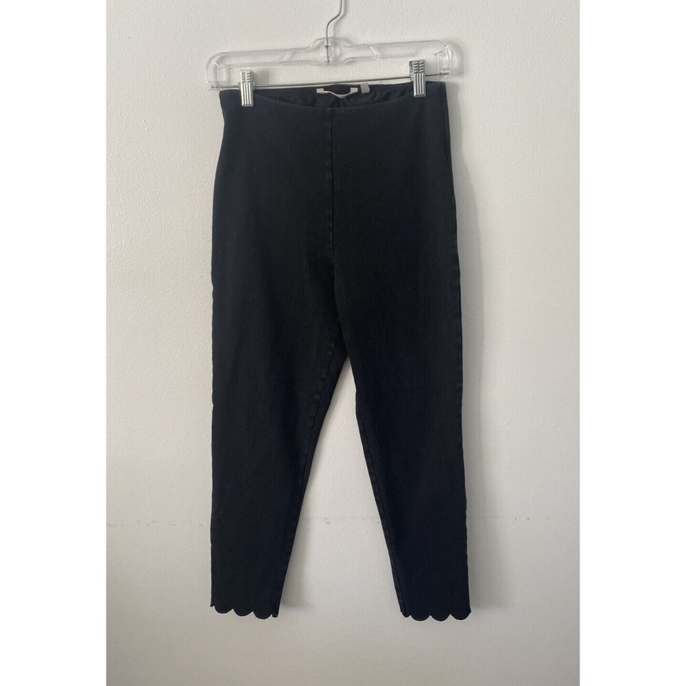 Soft Surroundings Black Denim Pull On Skinny  Jeans with Scalloped Hem  Size M